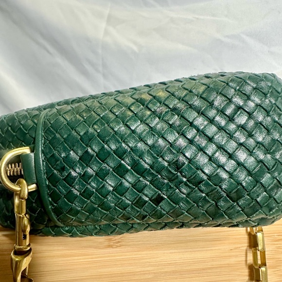 CLARE V Midi Sac Basketweave Leather Emerald Green Evergreen Crossbody Bag - Picture 5 of 9